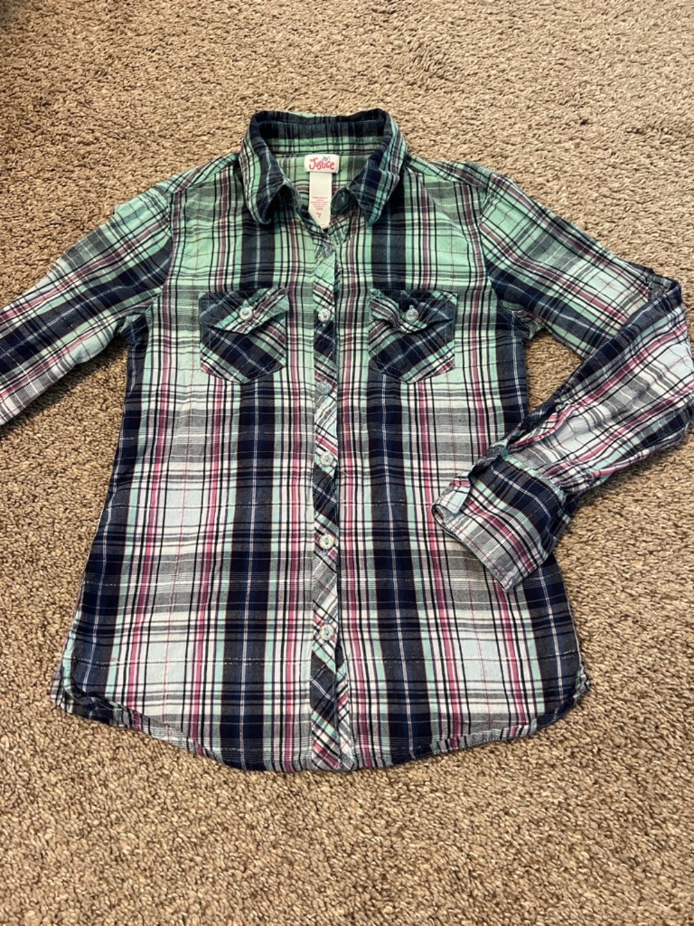 Justice Plaid Button-Down Shirt in Mint Green and Navy